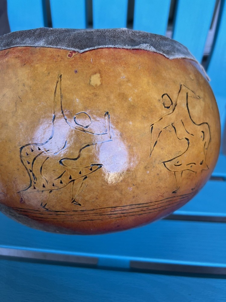 Beautiful,hand painted, carved Petroglyph GOURD