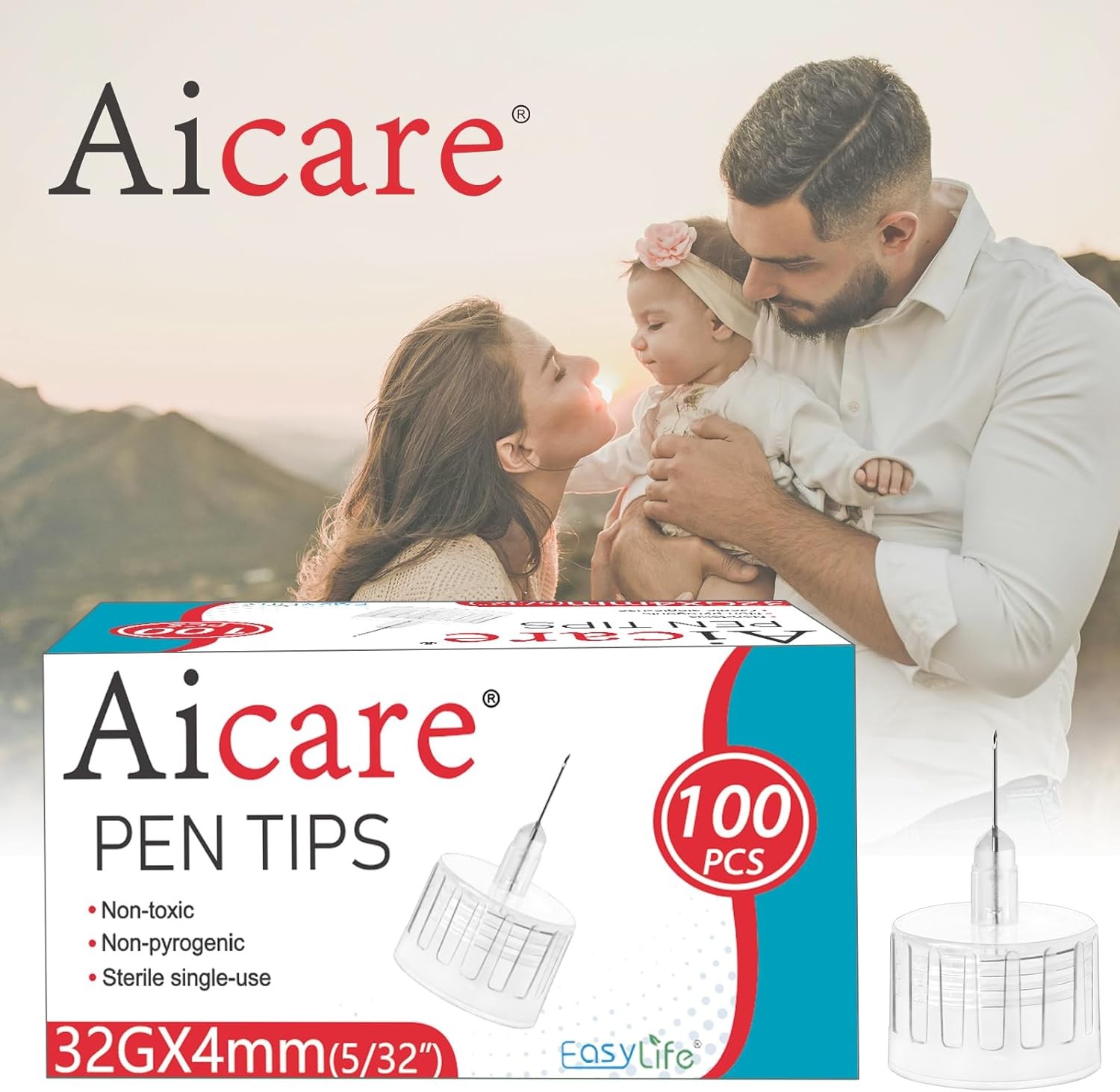 Pen Tips 32G x 4mm, Universal Fit, 100/bx, Comfortable, Extra-Thin