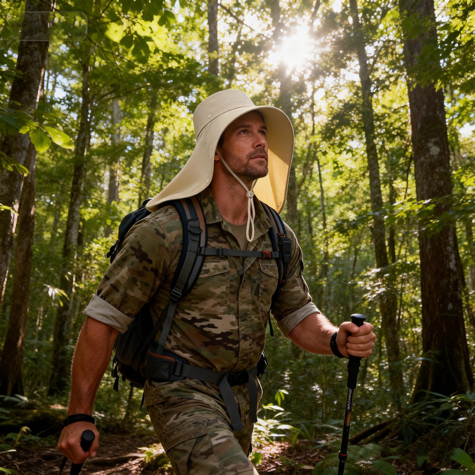 Wide Brim Sun Hat with Neck Flap UV Protection Hiking Fishing Cap for Men Women