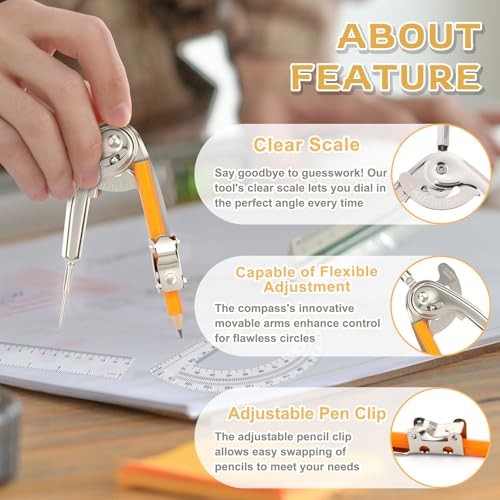 Pieces Geometry Math Set Compass for Geometry Math Compass and Protractor 20