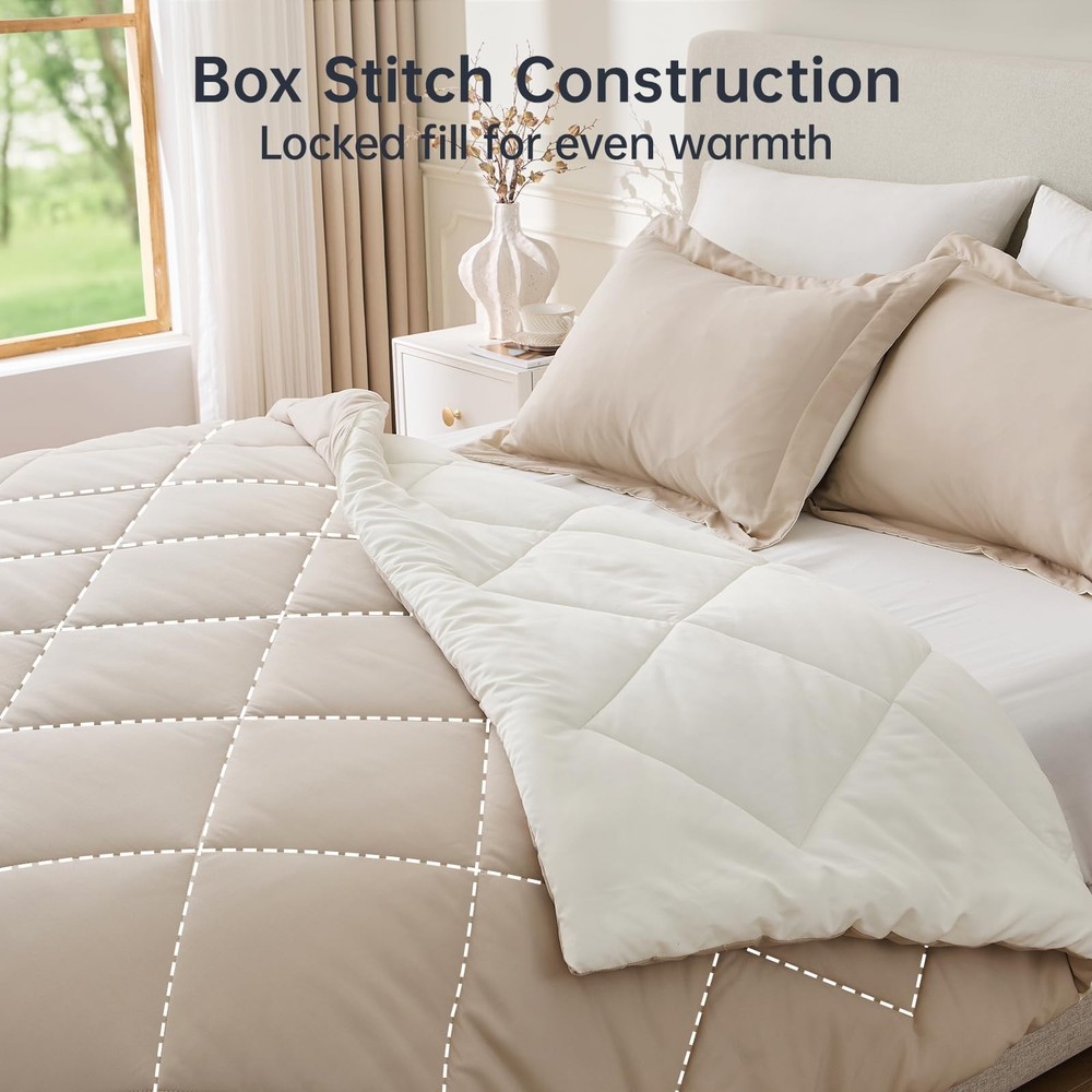 King Size Comforter Set, Soft Reversible Bedding for All Seasons, 3 Pieces Do...