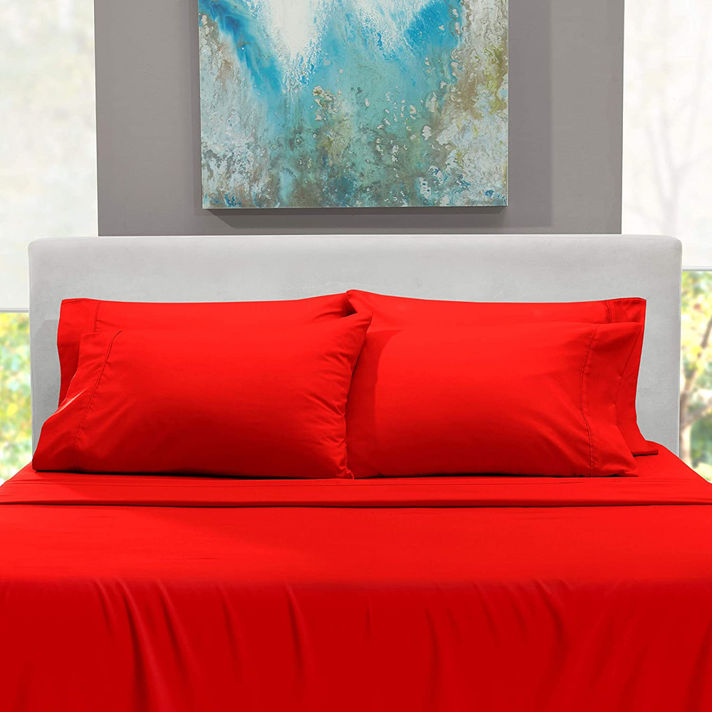 Queen Sheets Sets - 6 Piece, Extra Deep Pocket, Microfiber, Cherry Red