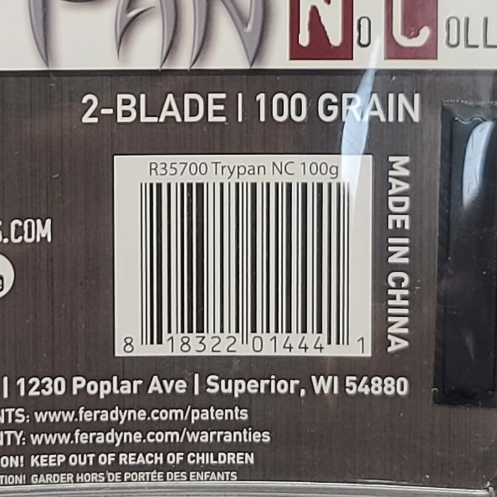 Rage Trypan NC Broadhead 100gr 3 Pack R35700 Titanium Rear Deploy