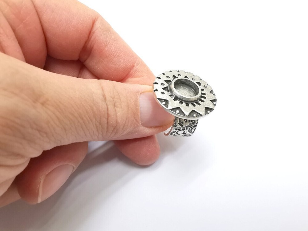 Silver Ring Blank Setting, Cabochon Mounting, Adjustable Resin Ring Base Bezels