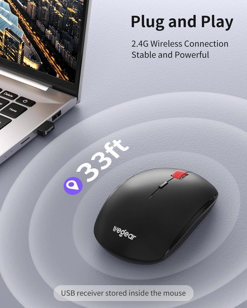 Wireless Mouse, 2.4G Slim Mini Cordless Computer Ergonomic black