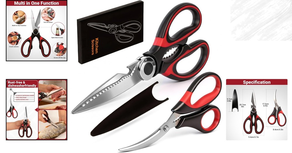 Professional Grade Kitchen Shears & Seafood Scissors - Sharp & Durable Set of 2