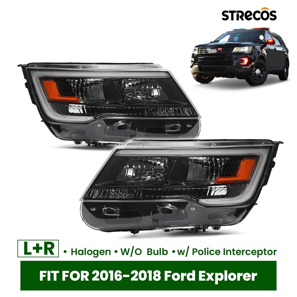 For 2016 2017 2018 Ford Explorer w/ Police Interceptor Halogen Headlights Pair