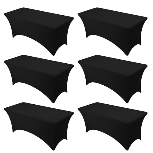 6-Pack Premium Spandex Tablecloths for 6ft Rectangle 6 FT | 6 Pack Black