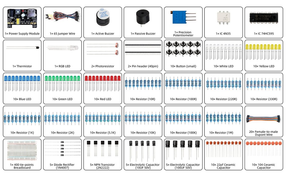 Smraza Basic Starter Kit with Breadboard, Power Supply, Jumper Wires, Resisto...