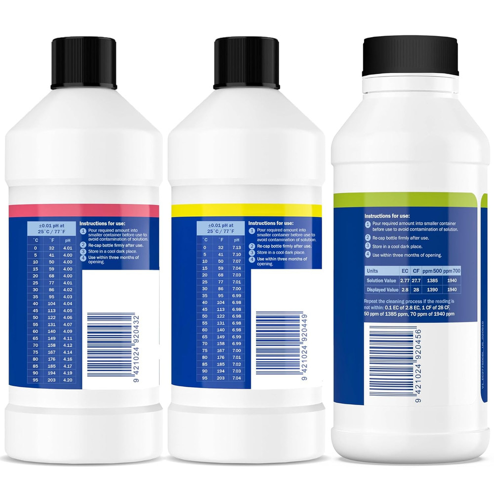 Calibration Solution Ph 4.0, 7.0 and 2.77 EC Conductivity Solution, 500 Ml Each