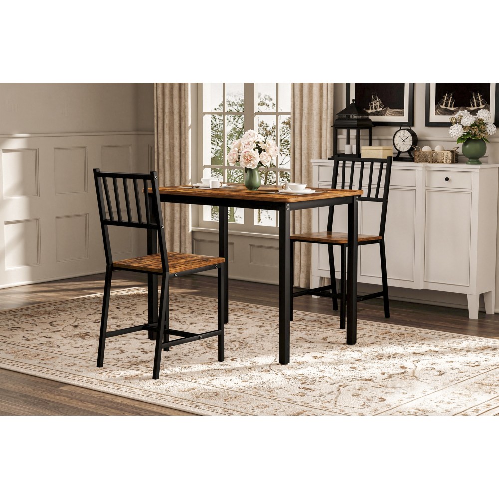 Dining Table Set,Bar Table w/ 2 Dining Benches,Kitchen Table Counter with Chairs