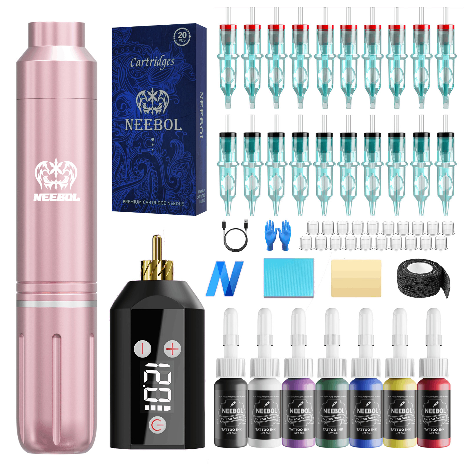 Complete Wireless Tattoo Pen Kit Rotary Microblading Machine Permanent MakeUp