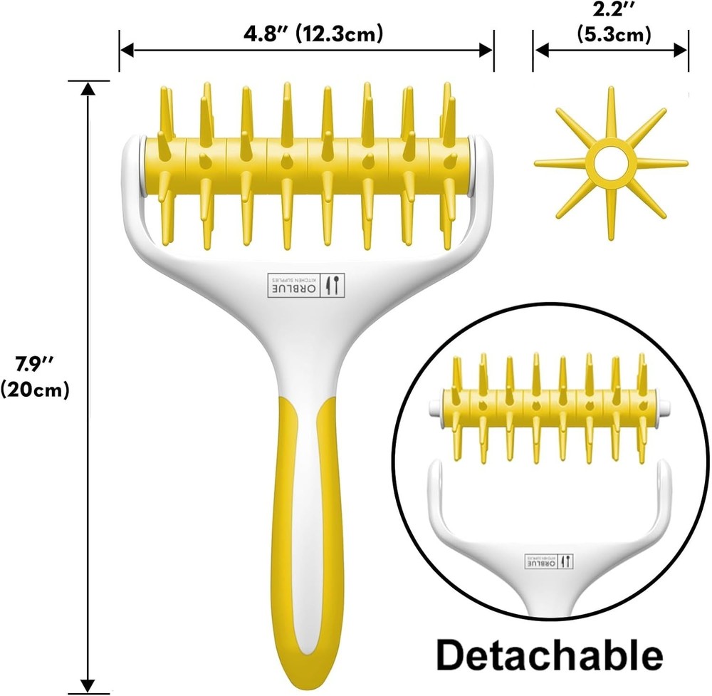 Pizza Dough Docker Roller with Spikes Yellow Pastry Docking Tool Kitchen