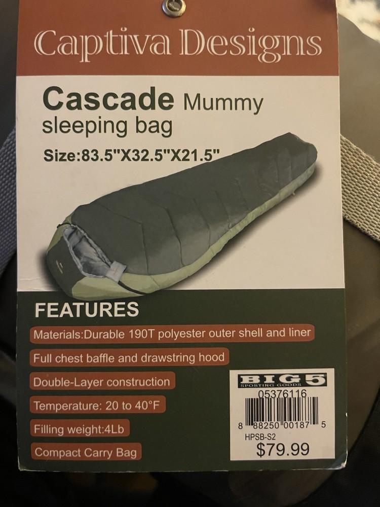 Captiva Designs Cascade Mummy Sleeping Bag 20’-40’F