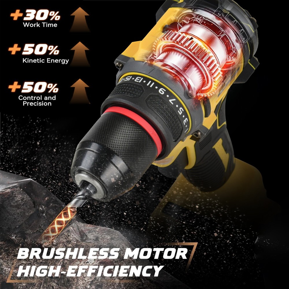 Cordless Drill Brushless Screwdriver Compact Drill For Dewalt 20V Battery