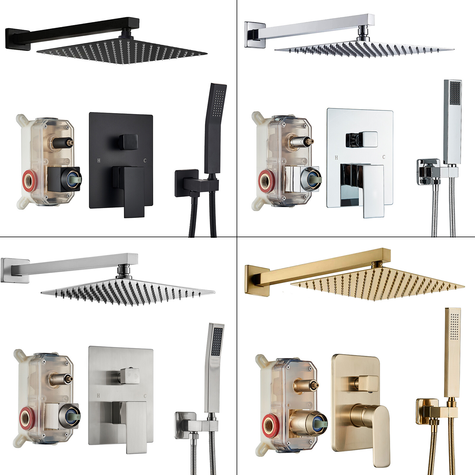 Shower Faucet Set w/Mixer Valve Kit Rainfall Shower Head Combo System Wall Mount