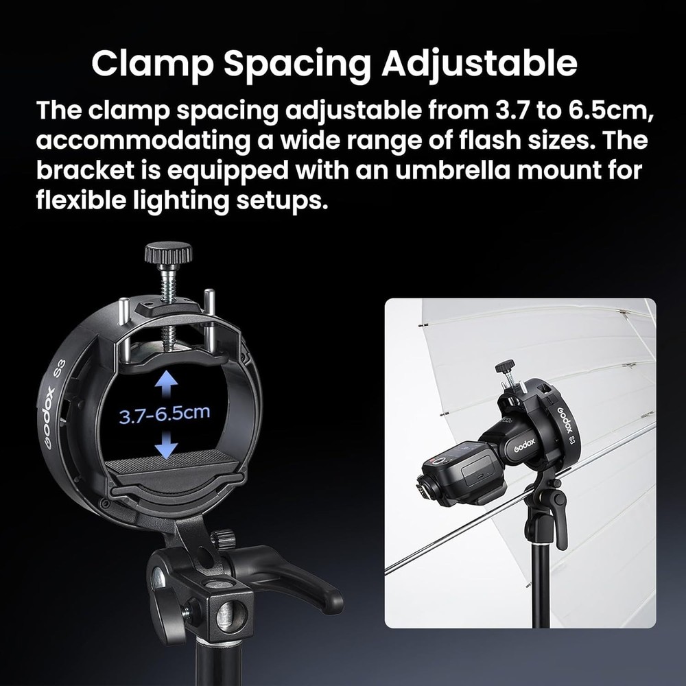Godox S3 Speedlite Bracket with ±90° Adjustment and Bowens Mount Compatibility