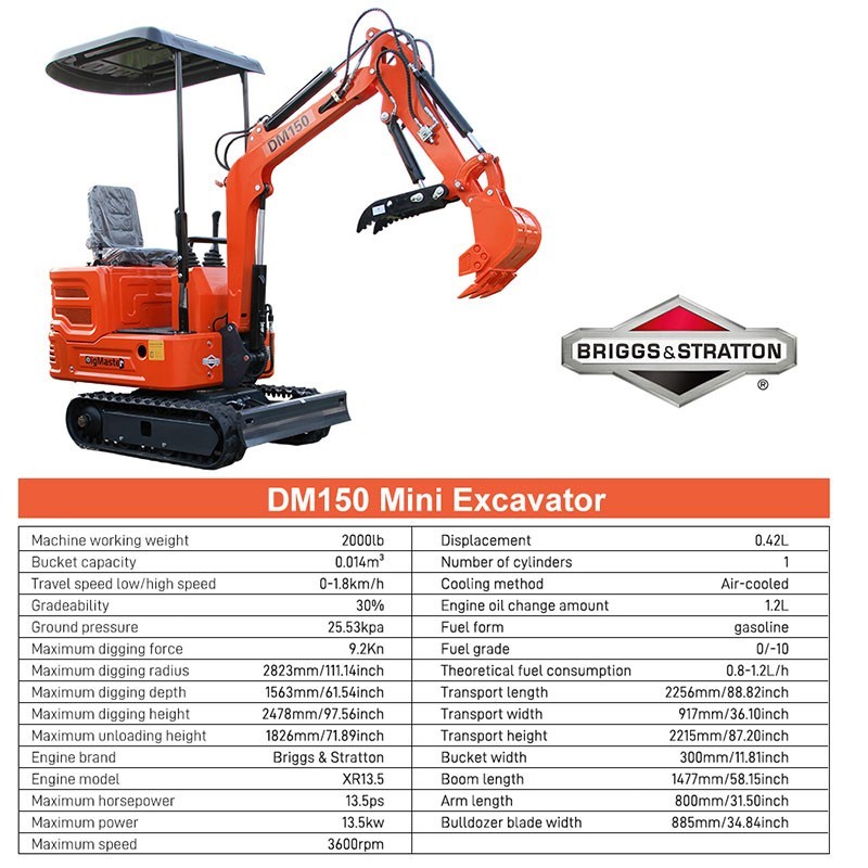 1 Ton Mini Excavator Mini digger Tracked with B&S Engine & Pilot Control System