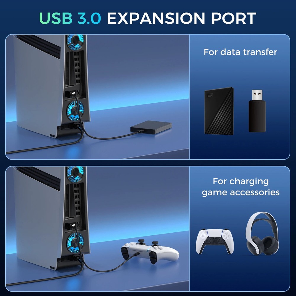 USB-Powered Cooling Fan Accessory with Auto Temperature Control — Two-Speed Oper
