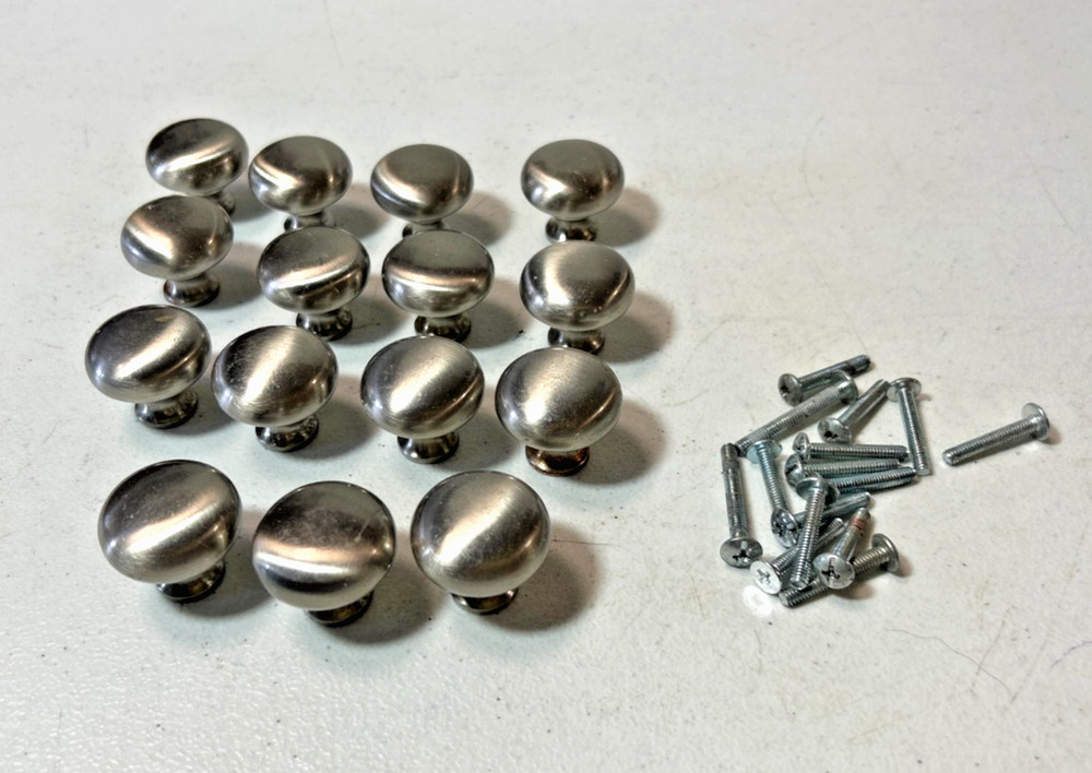 15 Vintage Chrome Silver Round 1" Drawer Cabinet Knobs Pulls