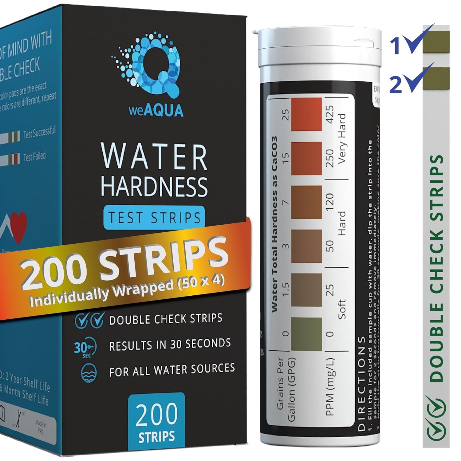 Water Hardness Test Kit 200 Strips Drinking Tap Pool Spa 0-25 gpg 0-425 ppm