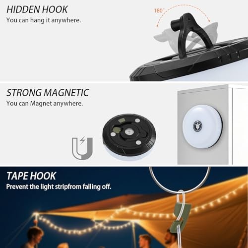 Camping String Lights, 4 in 1 Portable Camping Light Rechargeable, 1 Pack Black