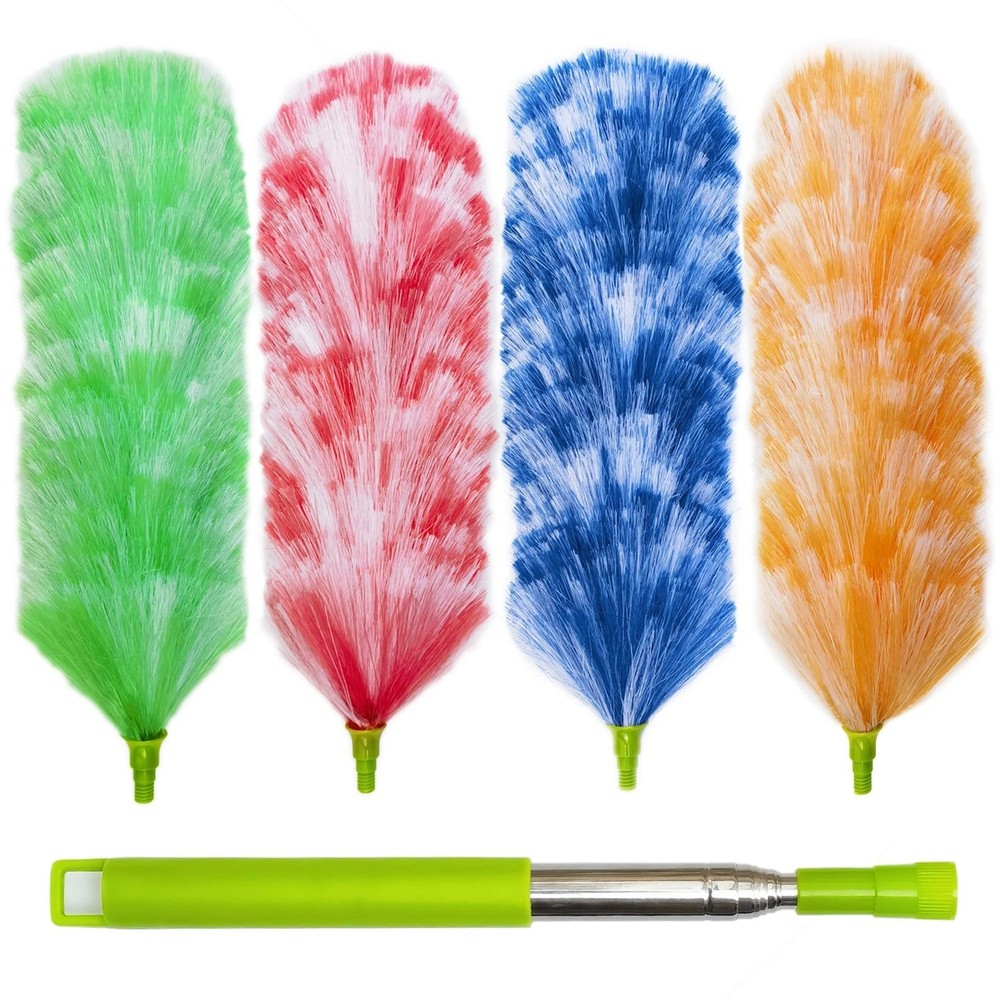 4 Pack Washable Electrostatic Duster, Extendable Pole 25" to 55", Feather Dus...