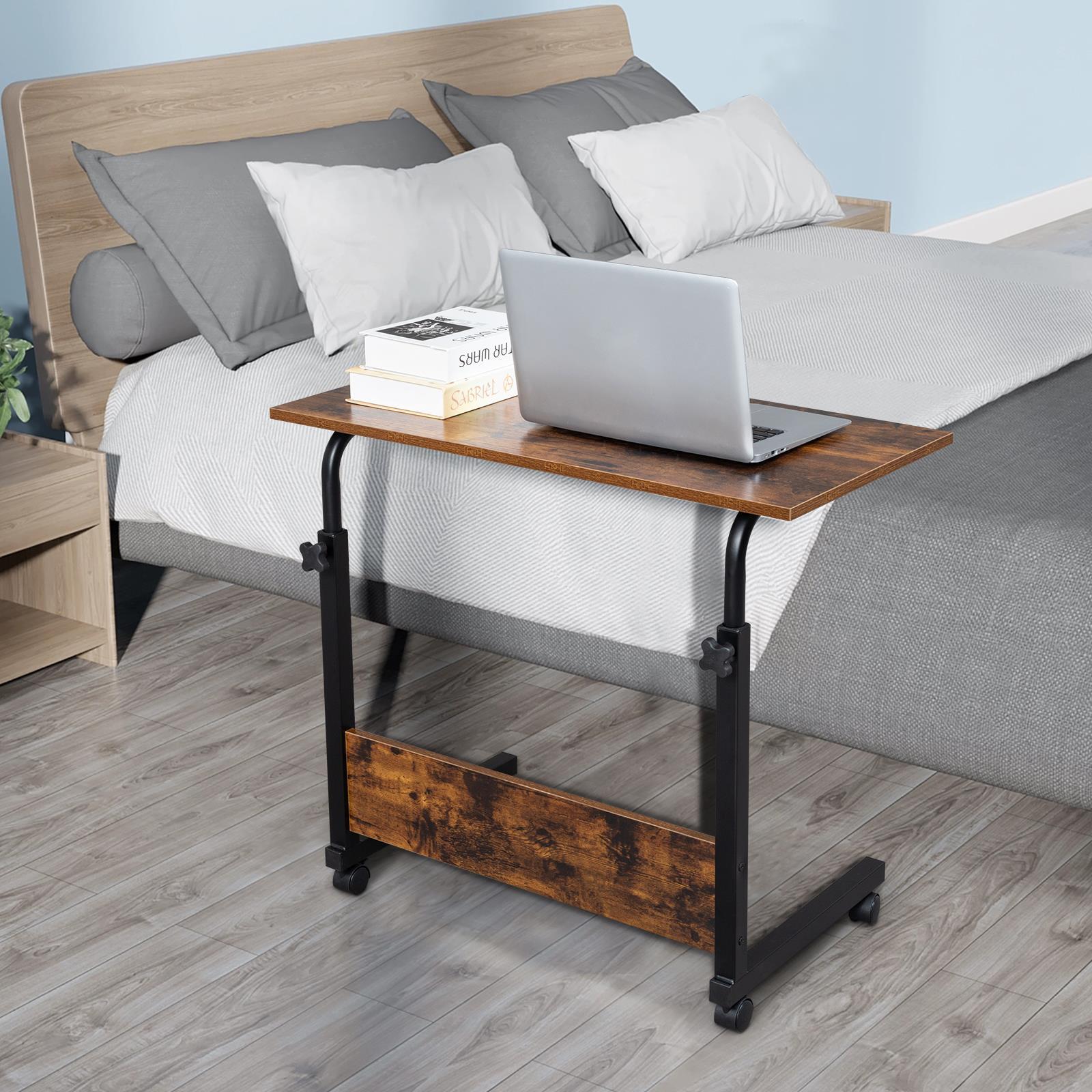Adjustable Height Laptop Desk Rolling Bedside Table Computer Over Bed 27-38.5in