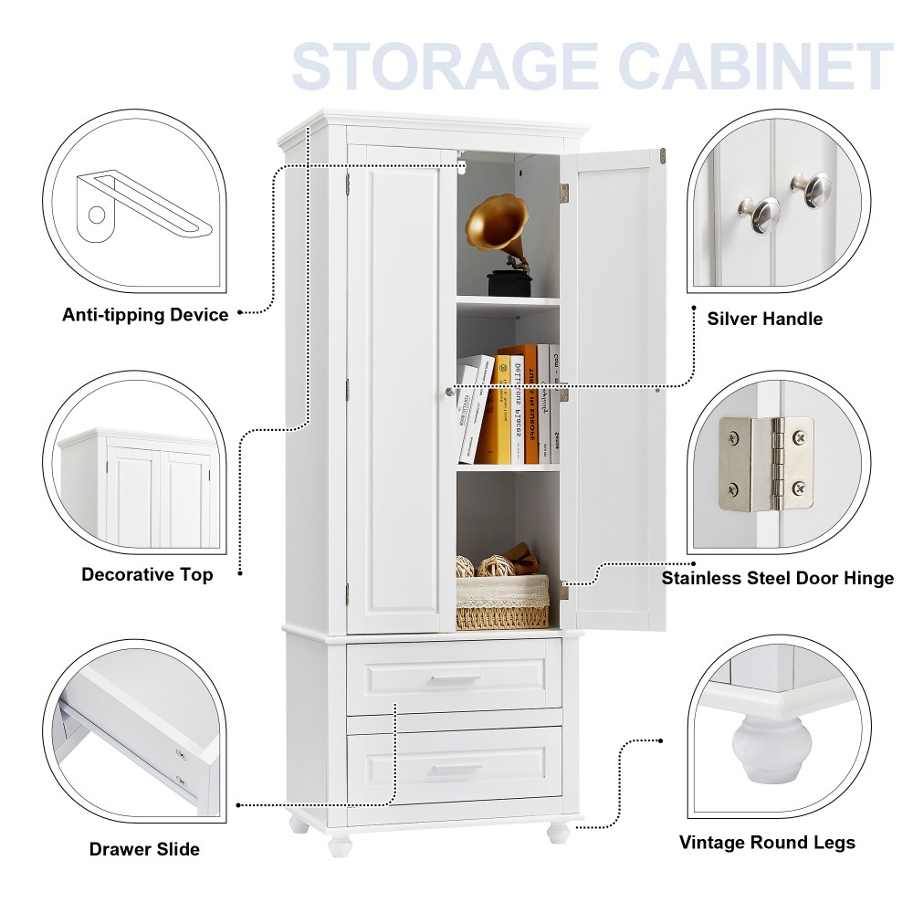 Tall Storage Cabinet W Three Drawers