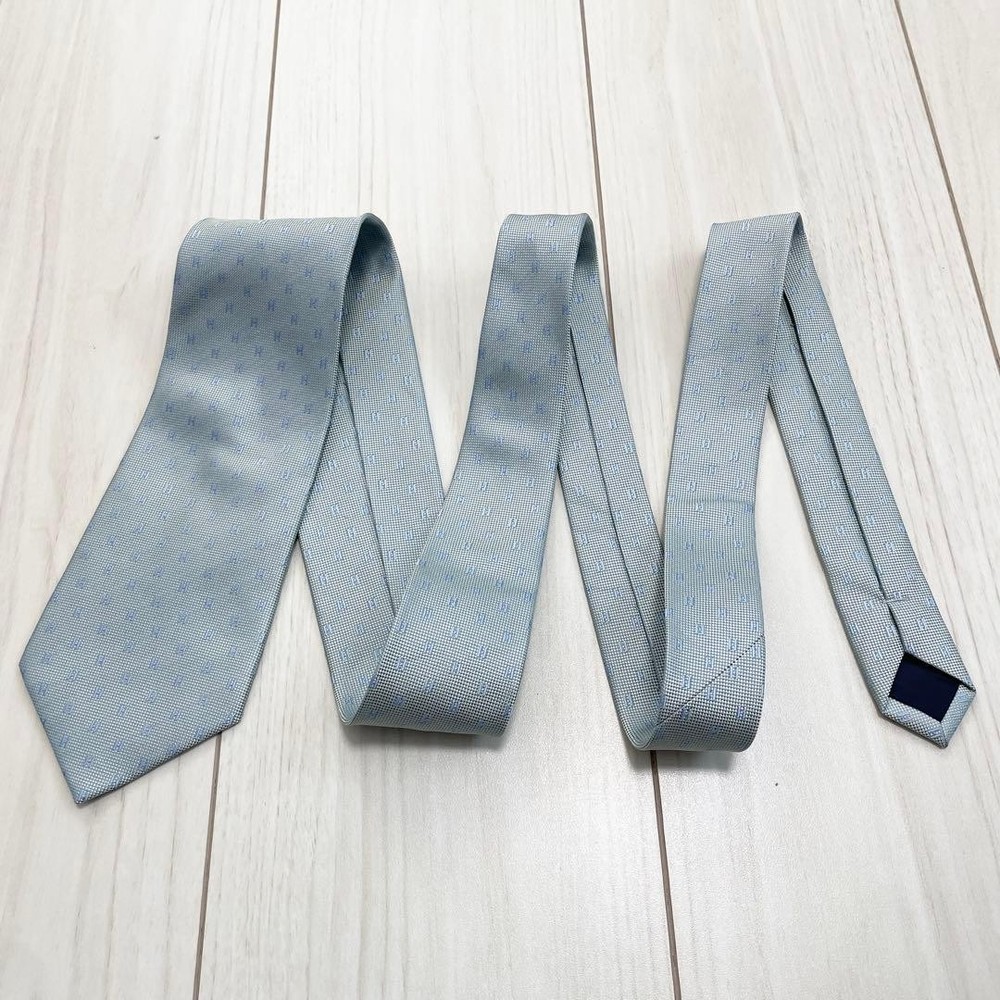HERMES Tie Fasone H Pattern H Weave Blue White