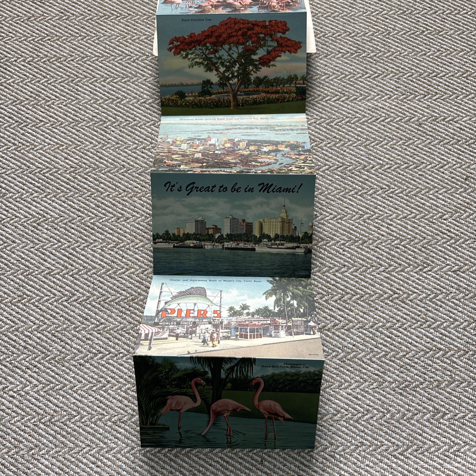 Vintage Greetings From Miami Beach Florida Souvenir Photo Folder Booklet Posted