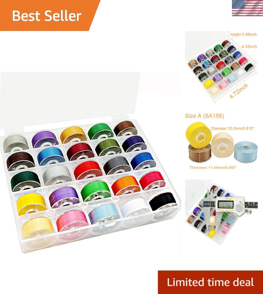 70D/2 Prewound Bobbin Thread Set | 25 Assorted Colors for Embroidery & Sewing