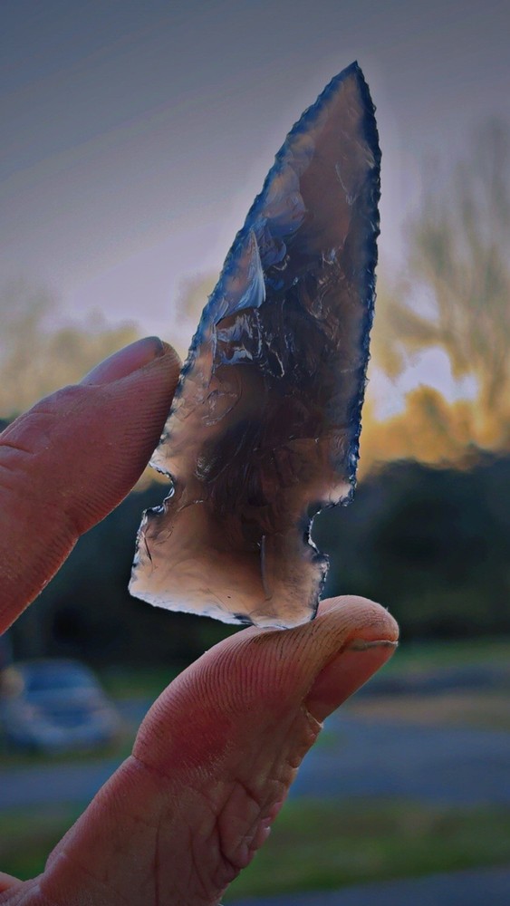 Flintknapped Obsidian Side Notched Arrowhead