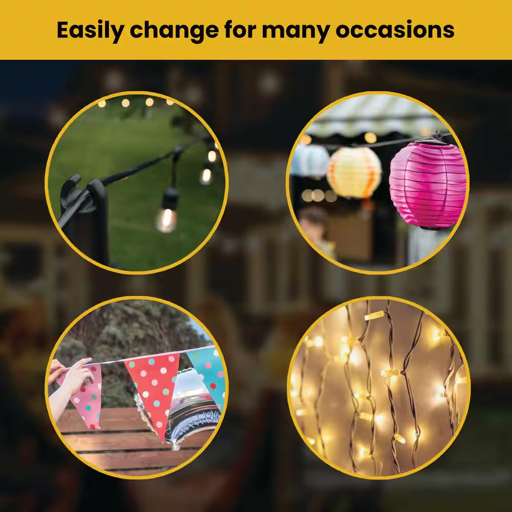 2-Pack 9 Ft. String Light Poles for Hanging Lights, Matte Black