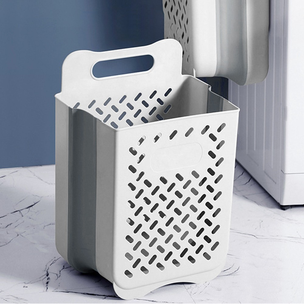 Collapsible Plastic Laundry Hamper with Carry Handle for Bathroom Clothes