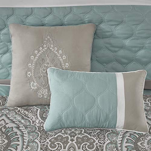 Cozy Comforter Set - Transitional Damask Queen(90"x90") Shawnee-seafoam