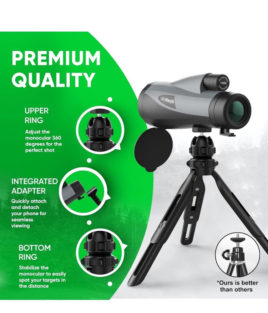 12×60 Monocular Telescope with Case Life’s Breadth Gray Color