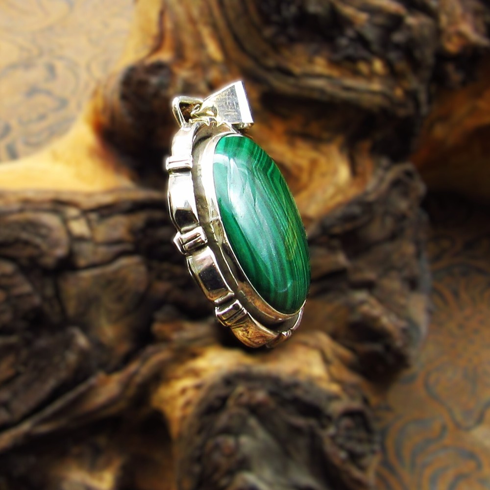 *Large Malachite Lovely Shadowbox Sterling Silver Pendant