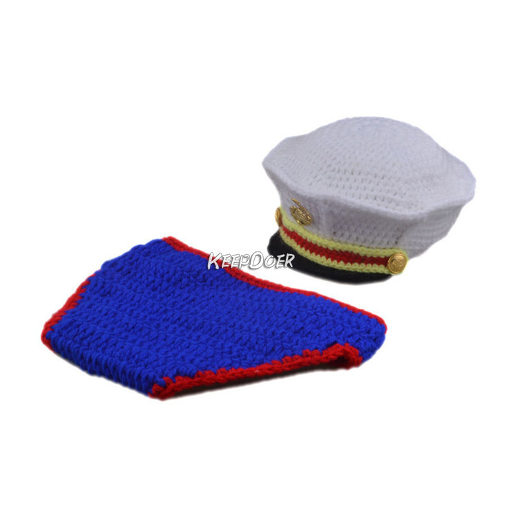 Newborn Baby Boy Knit Clothing Marine Corps Hat Crochet Photography Studio Props