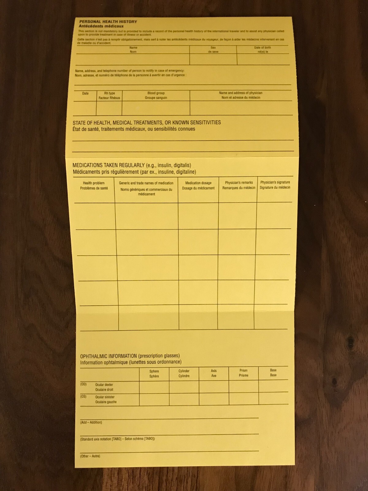 International Certificate of Vaccination - Yellow Card - Carte Jaune