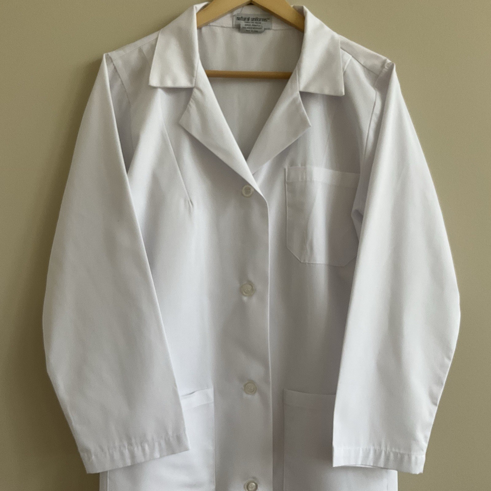 Natural Uniforms Doctor Medical Lab Coat White Long, Collared, Button-Up Size L