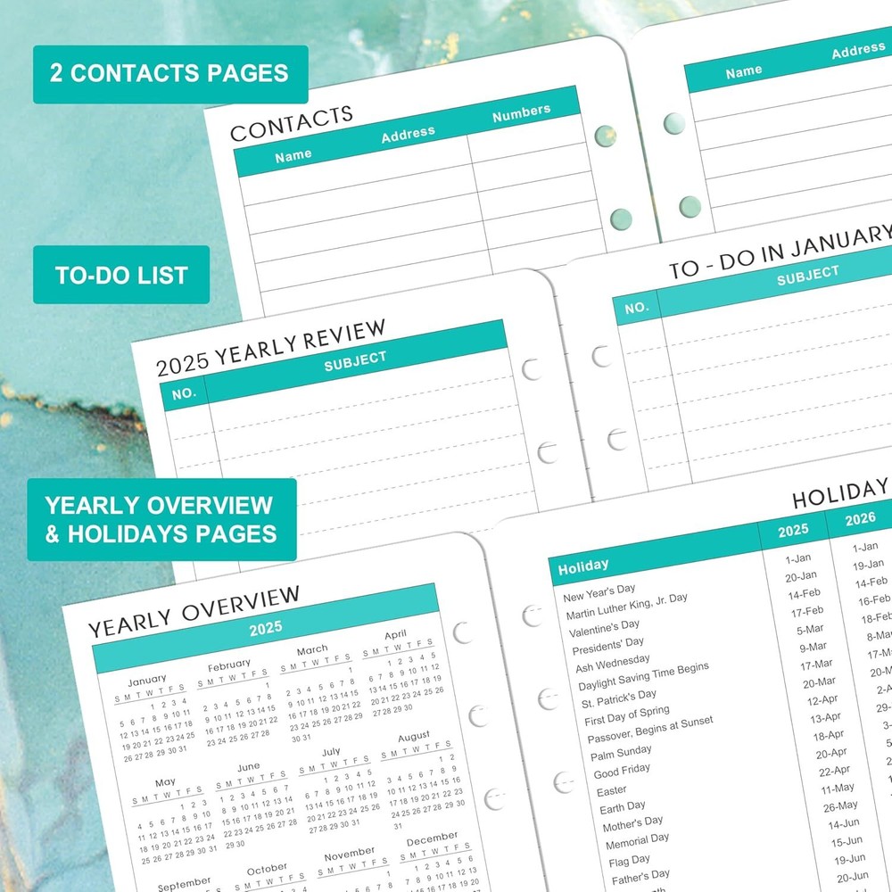 2025 Planner Refills - 2025, January 2025 - December green