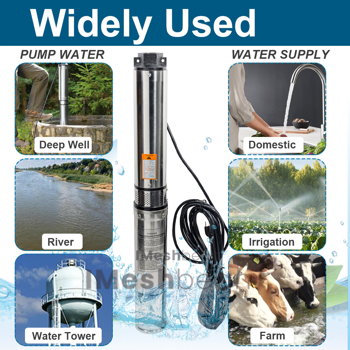 1 HP 4'' Deep Well Submersible Pump ,115V, 35 GPM, 207 ft ,60Hz,Stainless Steel