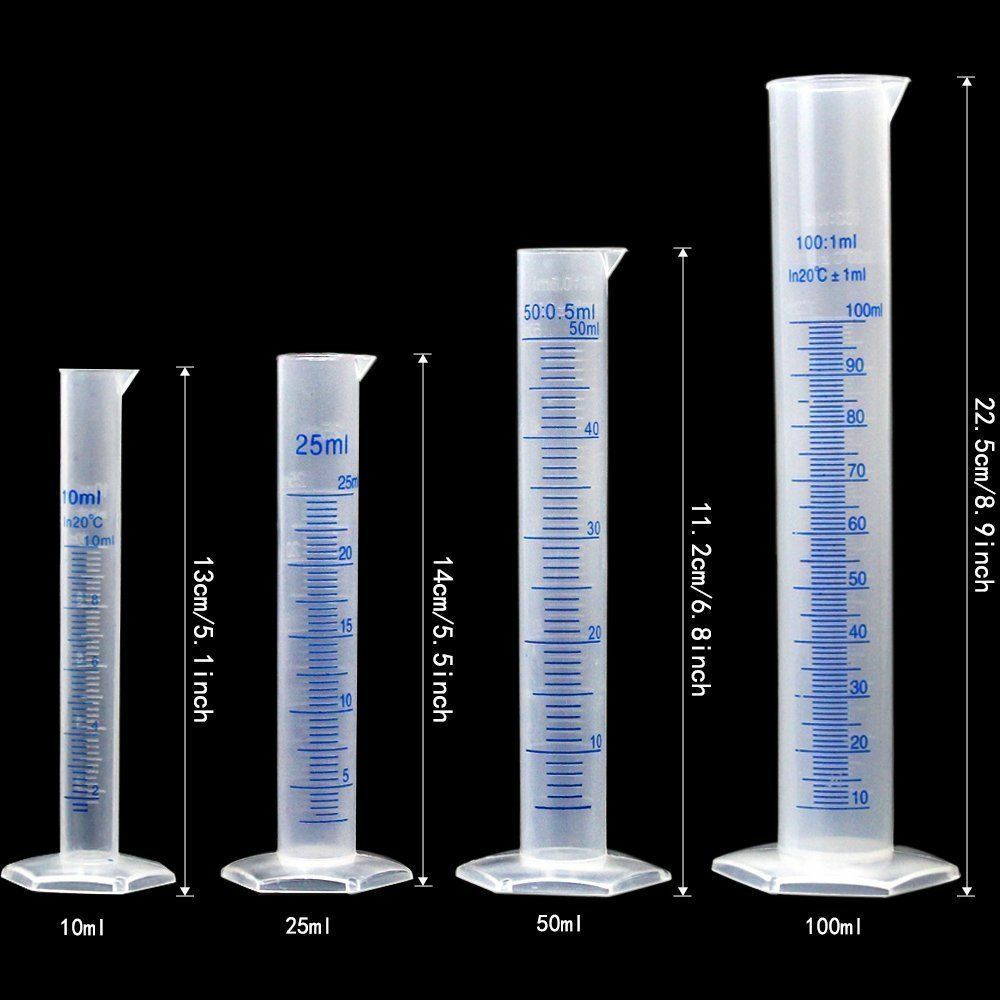 Lab Plasticware Set,4 Clear Plastic Graduated Cylinders with 5 Beakers +1 Brush