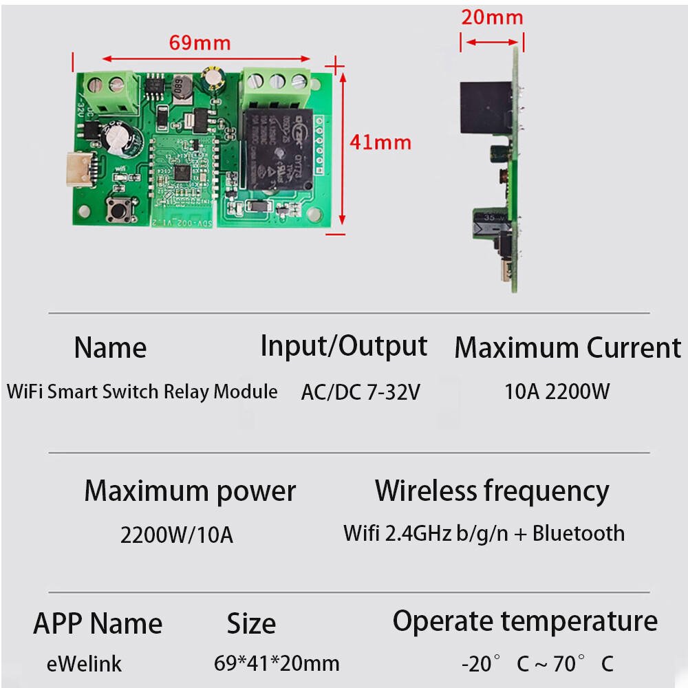 3pc DC7-32V Smart APP Bluetooth WIFI Self-Locking Relay Switch Module Type-C
