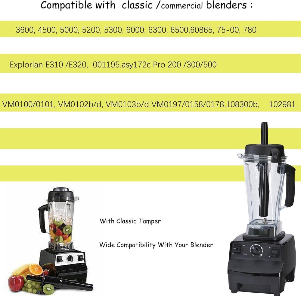 Upgraded 64oz Plastic Blender Jug with Classic Tamper & 10-