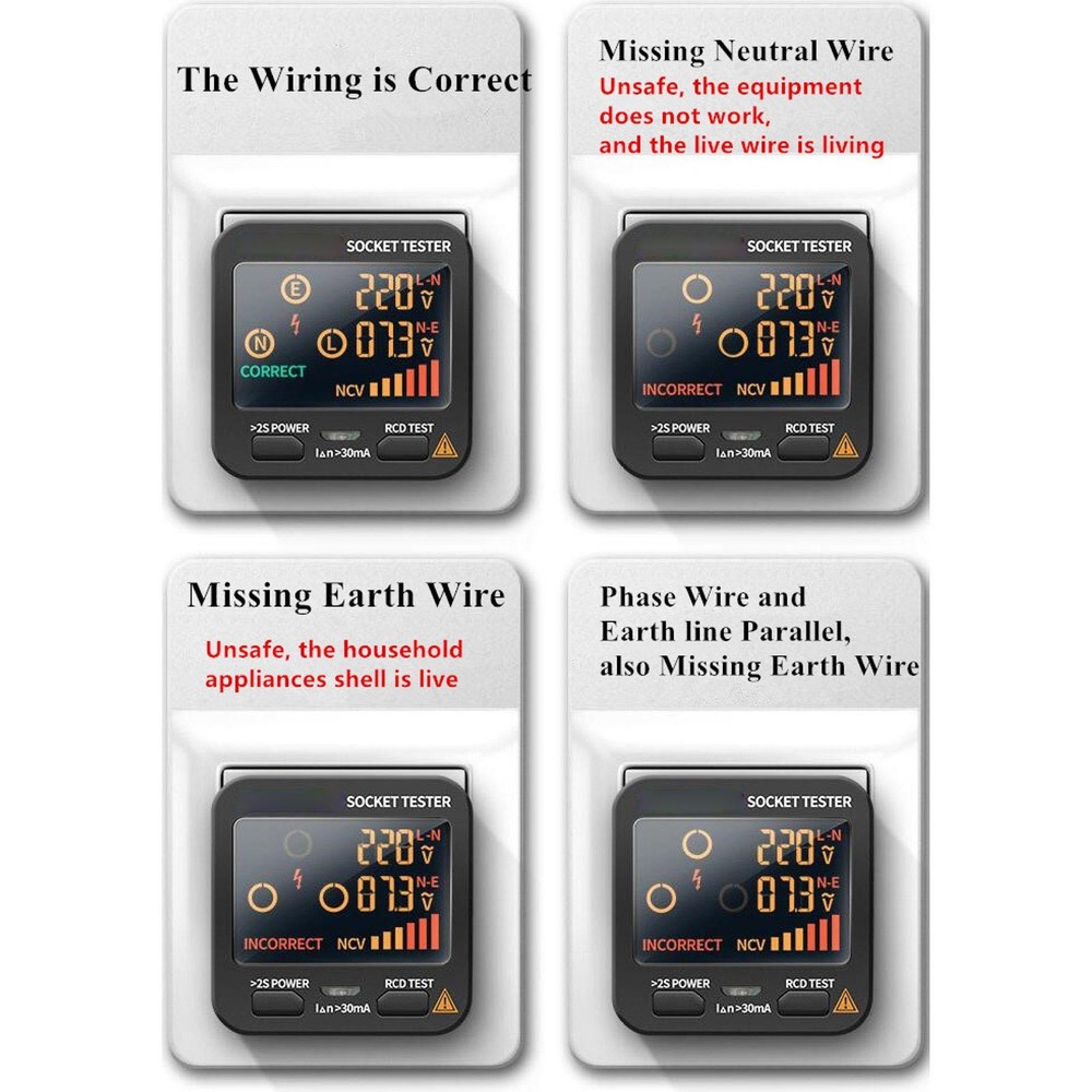 Durable US Plug AC11 Socket Tester Digital Display Voltage Test Checker Detector