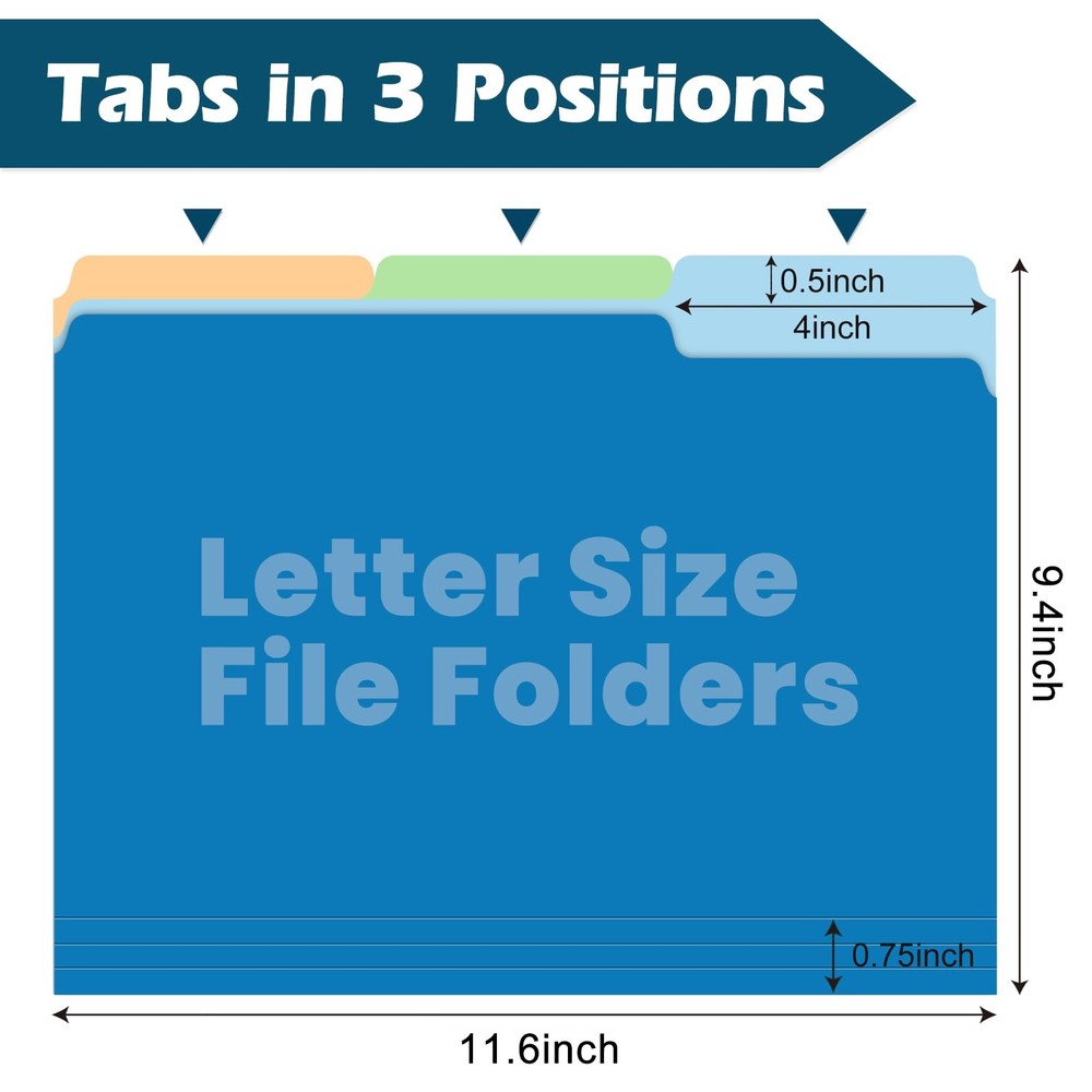 Two-Tone Color File Folders, 15 Pack Letter Size Folders with 5 Assorted Colo...