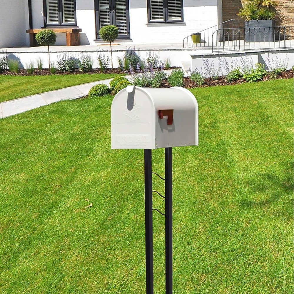 Weather-Resistant White Metal Mailbox with Post - Medium Curbside Kit