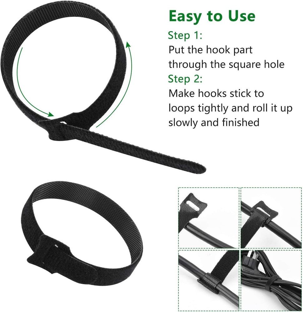 Oneleaf 60 Pcs Reusable Fastening Cable Ties with Hook and Loop, Multi-Purpose C